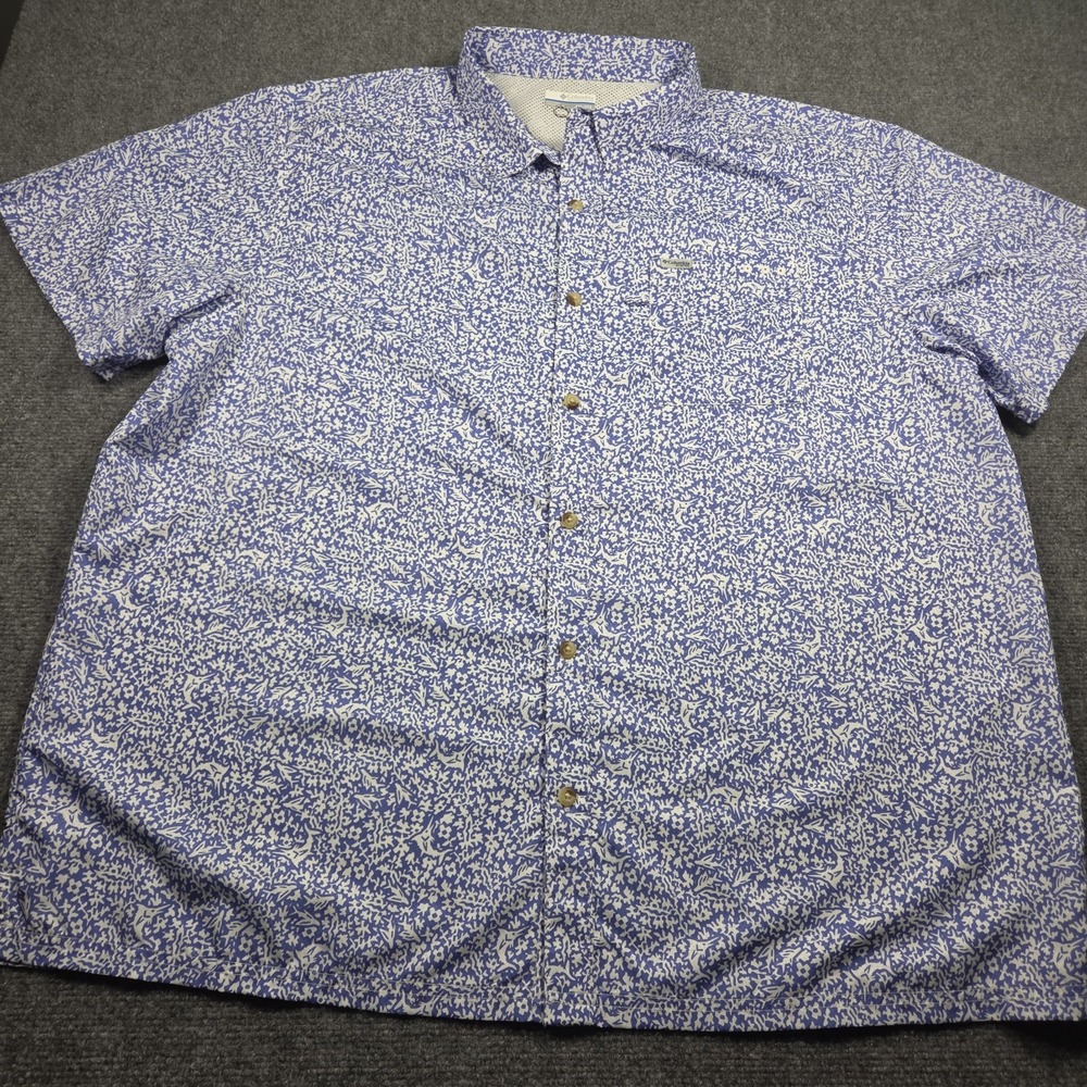 Columbia PFG Men's XXL Blue Fish AOP Short Sleeve Button-Up Fishing Shirt